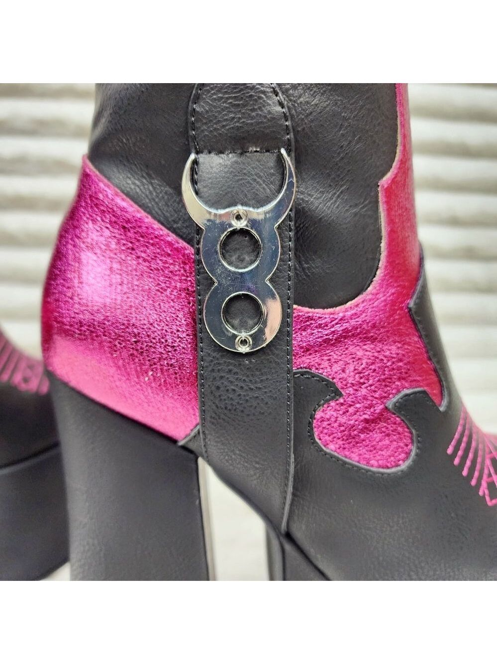 Free Your Mind Western Designed Platform Chunky Heel Knee Boots Festival Gothic - Picture 14 of 17